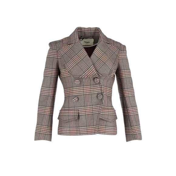 Fendi Double Breasted Prince Of Wales Checked Jacket in Brown Wool - Picture 1 of 3